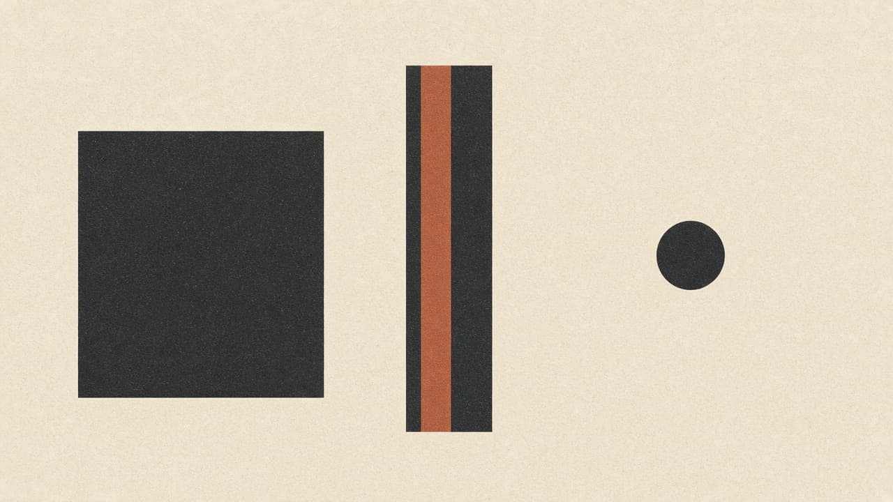 Geometric thick book block beside a slim document with a terracotta stripe