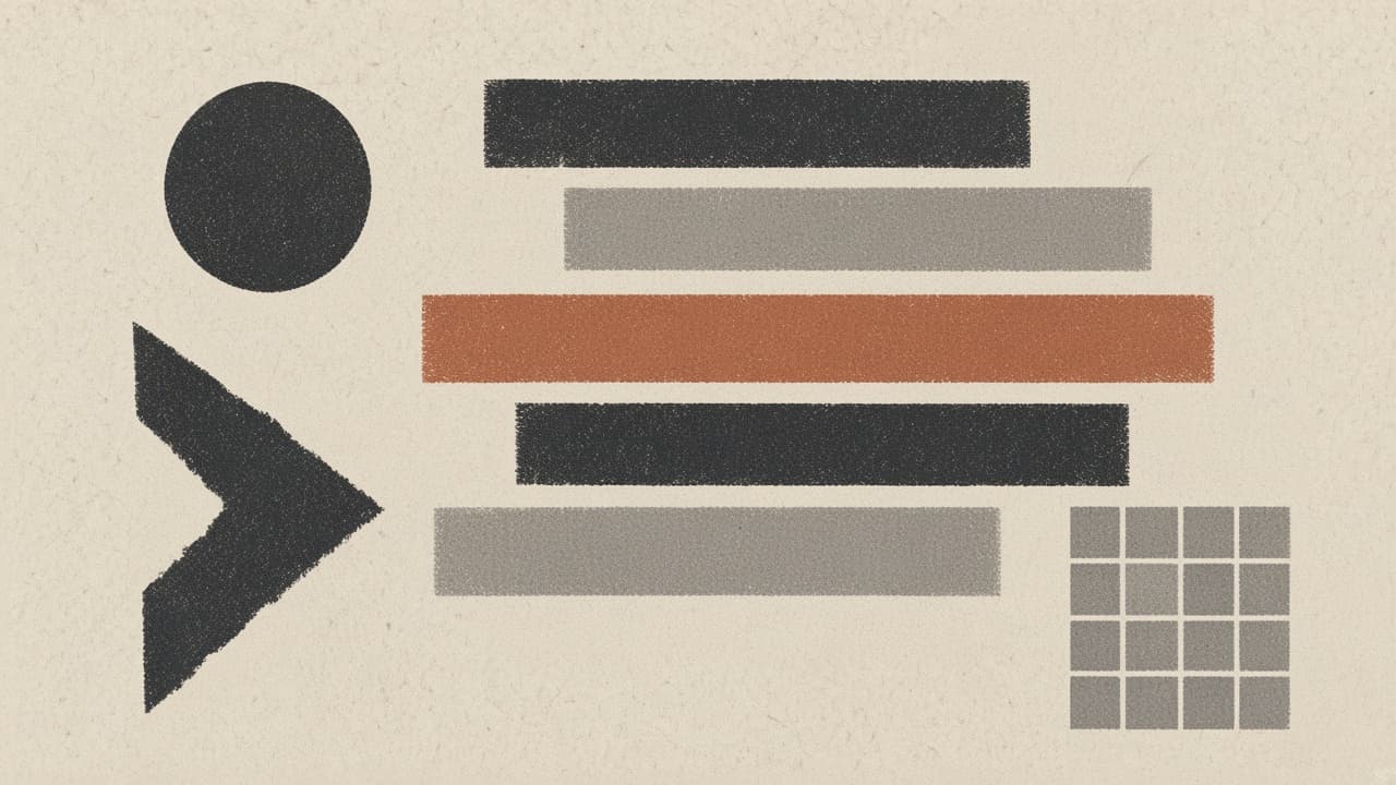 Stacked charcoal bars with one terracotta bar on warm paper