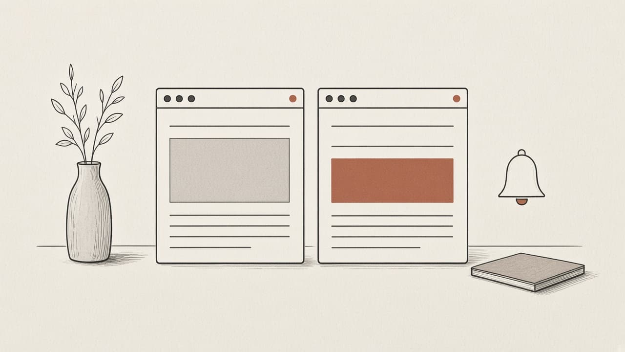 Two page frames with one terracotta block marking a change