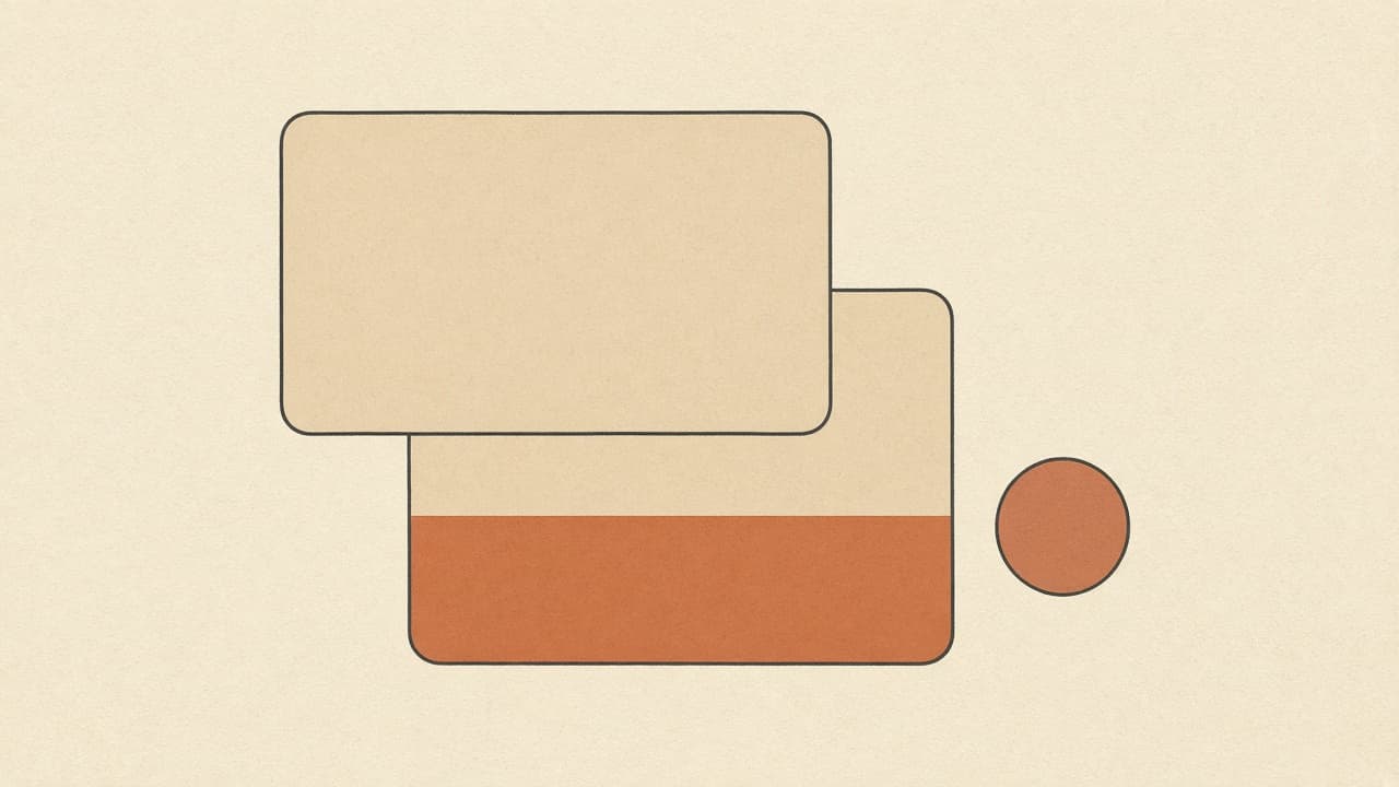 Two overlapping geometric page frames with one terracotta band