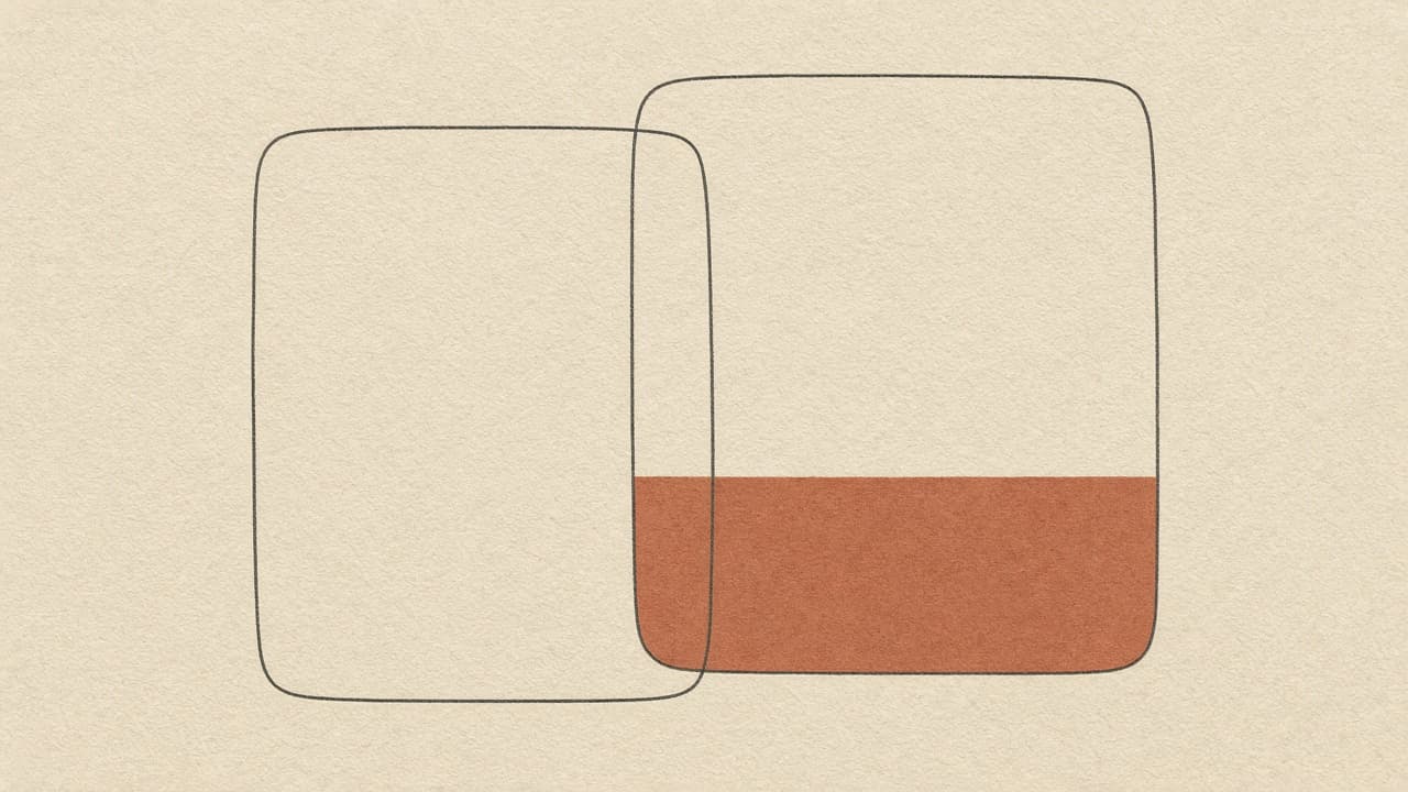 Two offset charcoal frames on warm paper, a terracotta strip along the lower edge