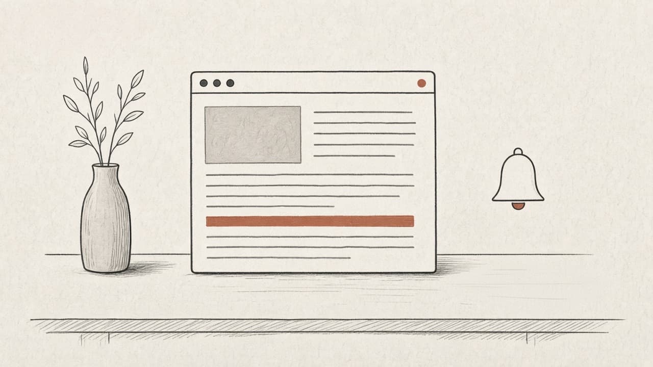 A desk with an EU data-protection guidance page in a browser window, a rust bar, a vase and a pamphlet