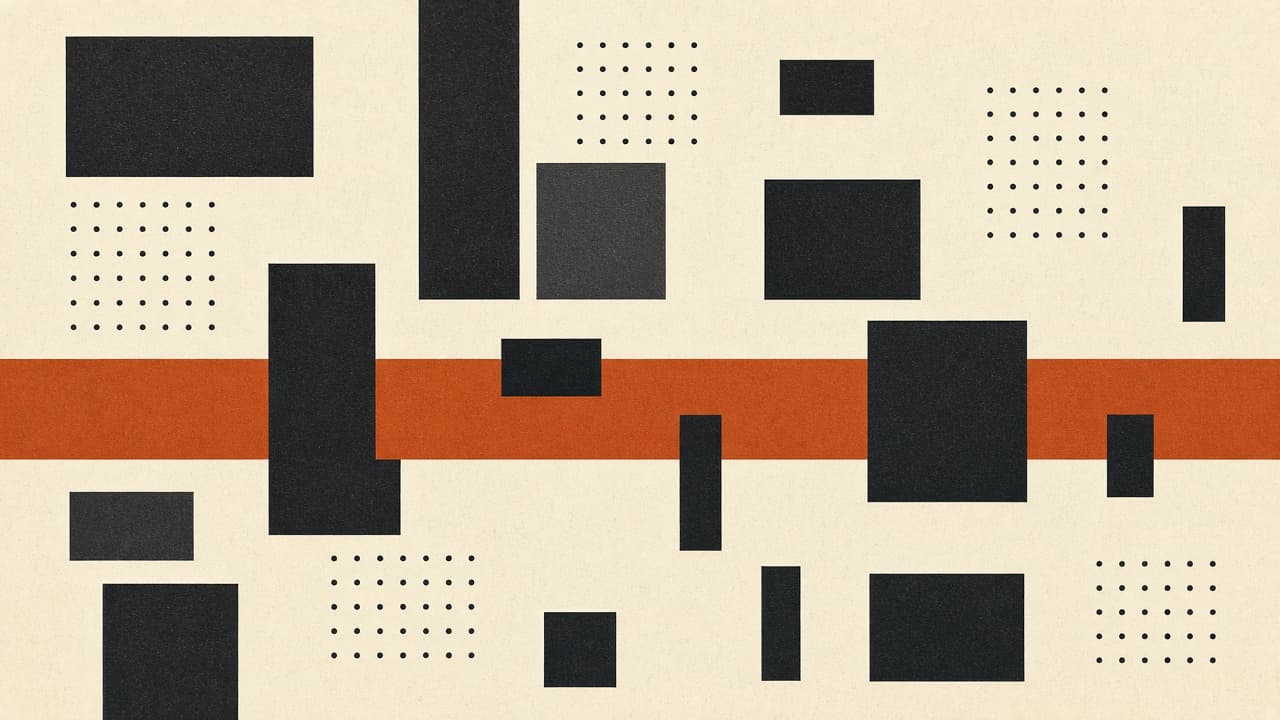 Geometric editorial still life of a search bulletin on warm paper