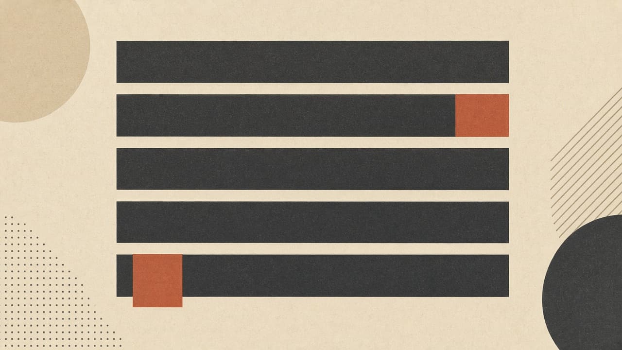 Geometric editorial still life of a story list on warm paper