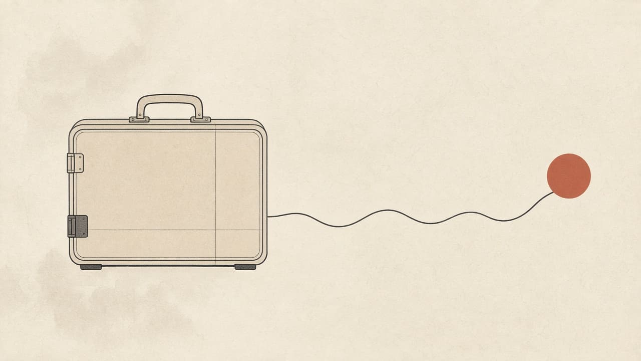 Geometric suitcase beside a route line in a browser frame