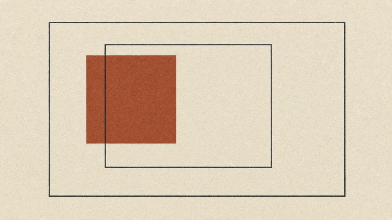 Nested charcoal rectangles with a terracotta inner square