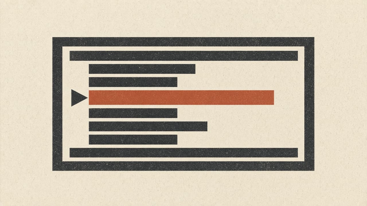 Stacked geometric bars on warm paper with one terracotta row marked