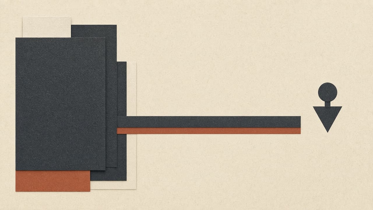 Geometric binder block beside a thin terracotta-edged strip
