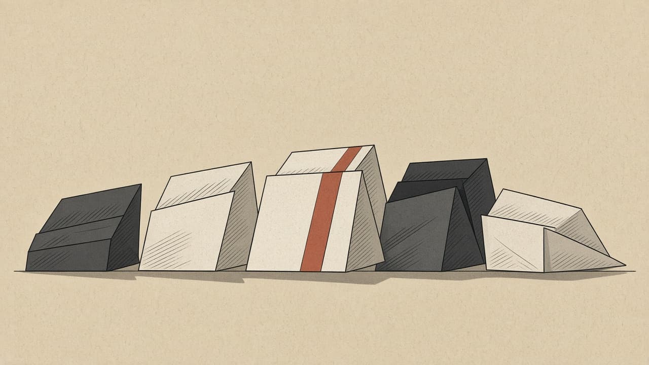 Row of newspaper blocks with one terracotta stripe