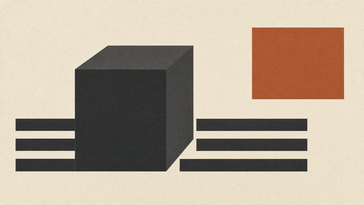 Geometric editorial still life of a package registry card on warm paper