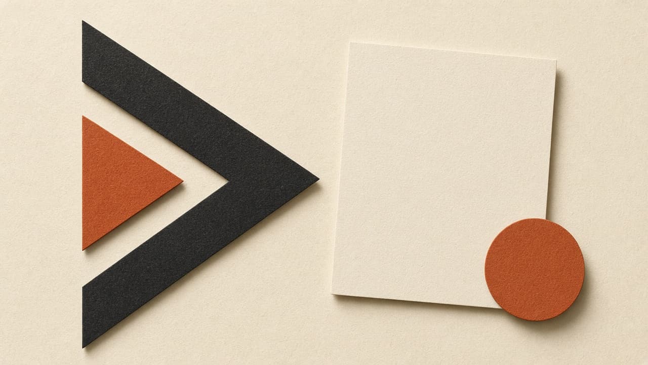 Geometric editorial still life of a launch card on warm paper