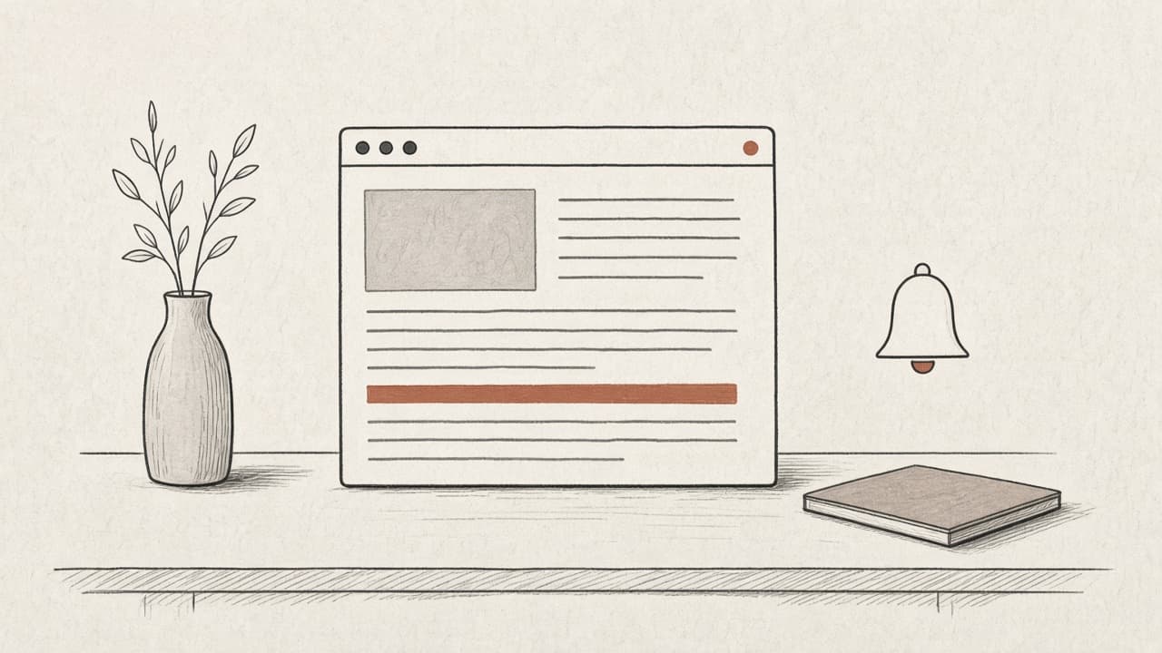 A desk with a government rule page in a browser window, a rust bar, a vase and a statute book