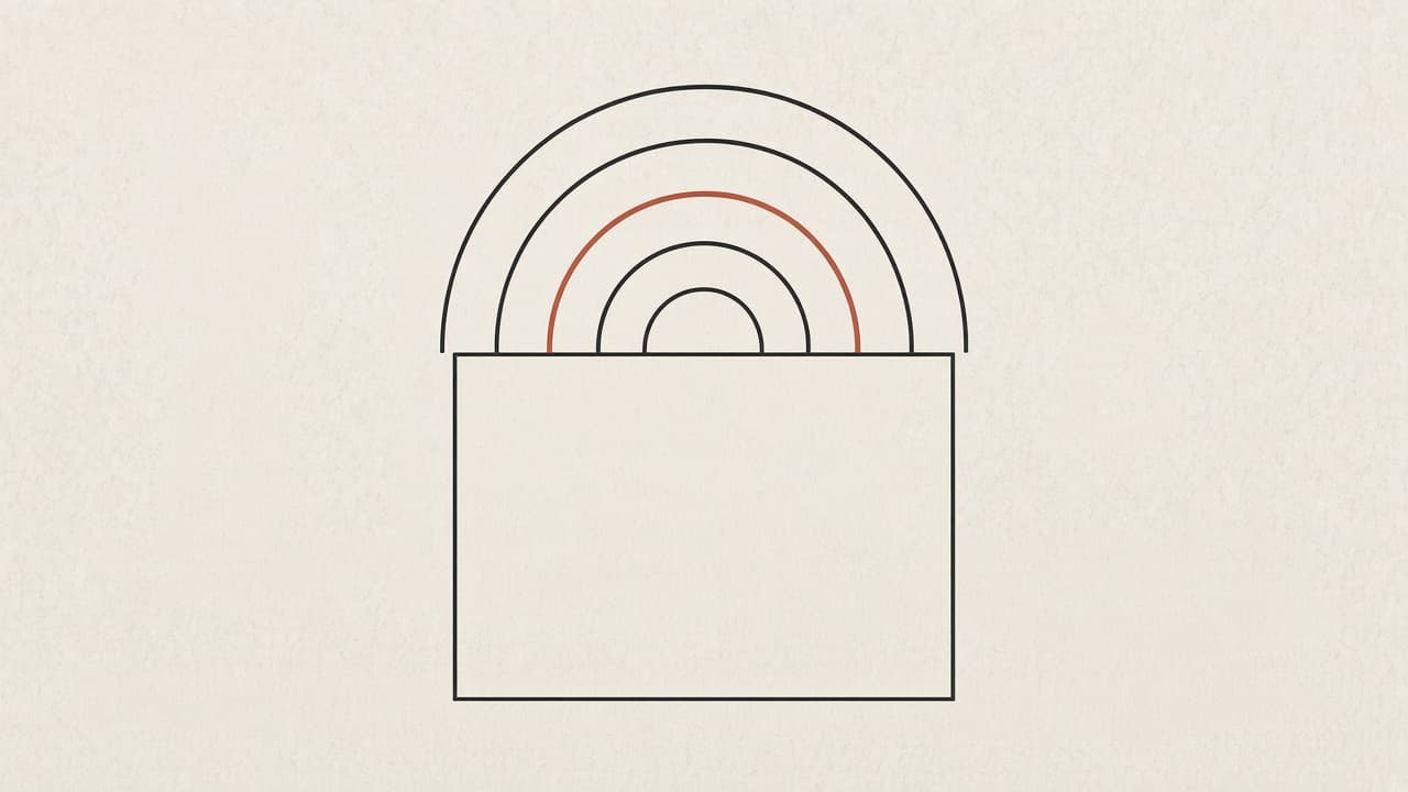 Concentric arcs rising from a simple page rectangle