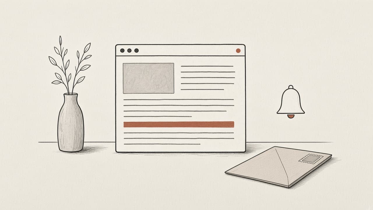 A desk with a government solicitation listing in a browser window, one row marked, a vase and an envelope