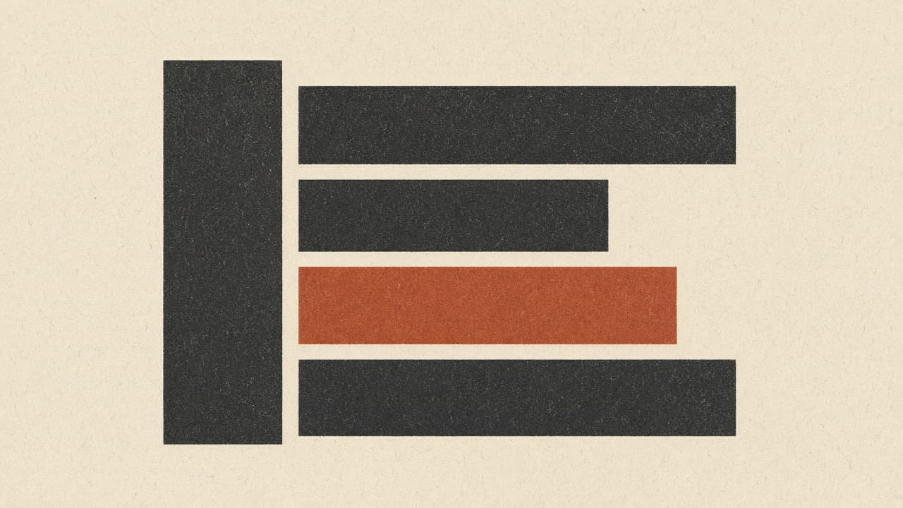 Geometric editorial still life of a search-result card on warm paper