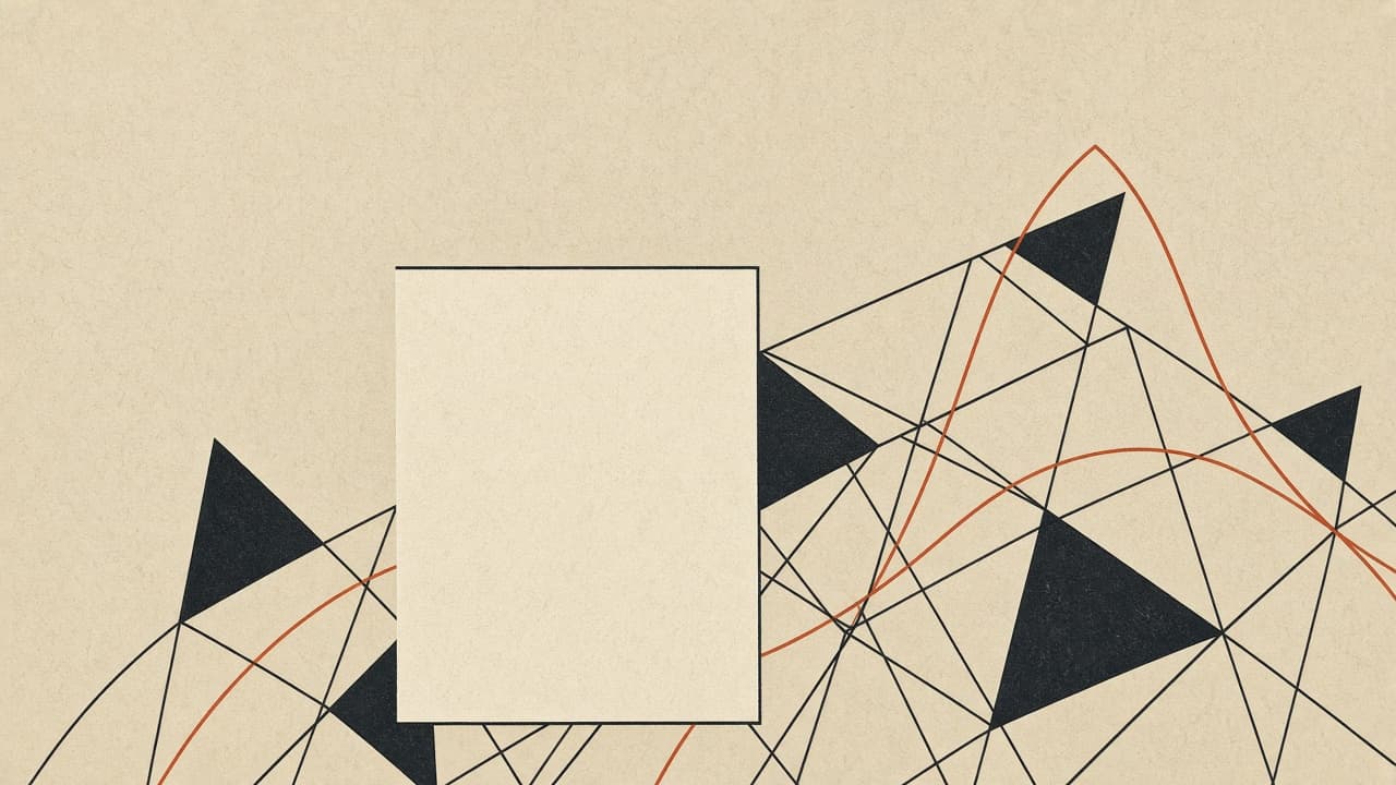 Plain card in front of tangled geometric wires on warm paper