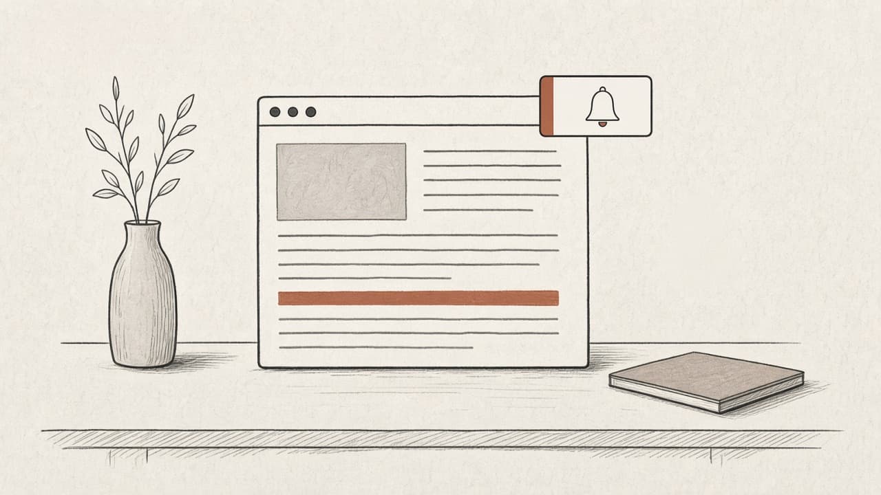 A simple notification card beside a browser frame