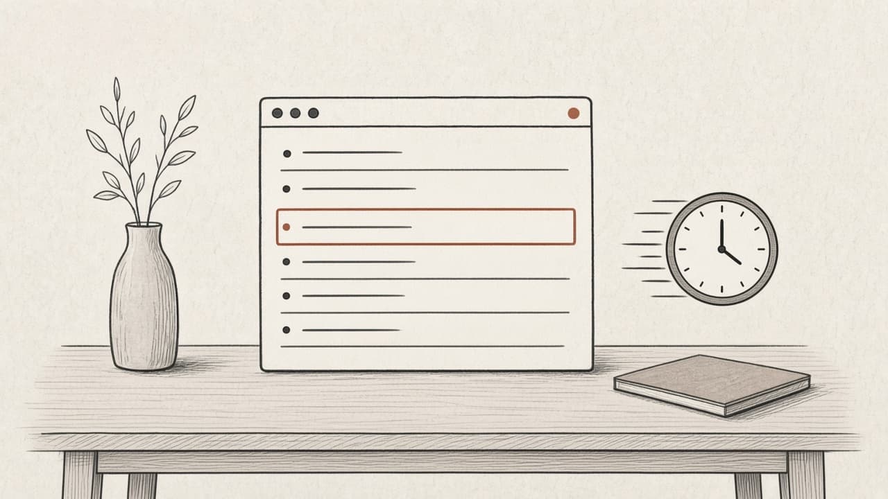 A short startup jobs list in a browser next to a small clock and bell