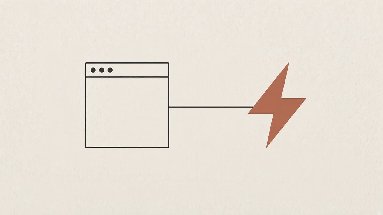 Two geometric nodes connected by a line, one a page and one a bolt