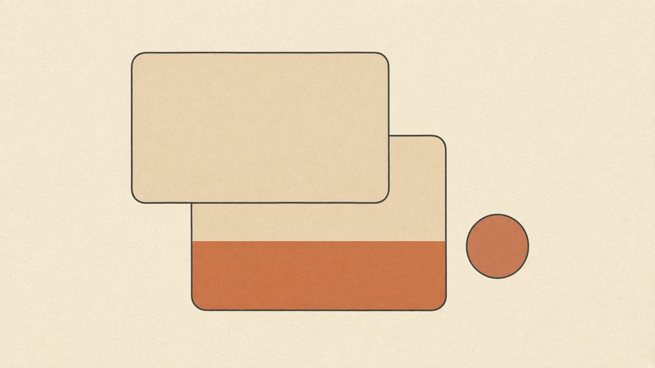 Two overlapping geometric page frames with one terracotta band