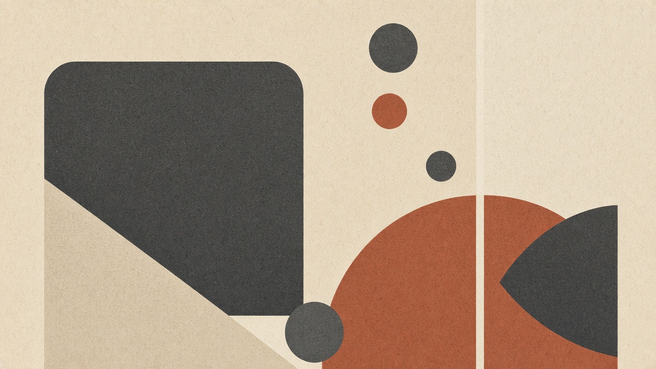 Geometric editorial still life of a domain card on warm paper