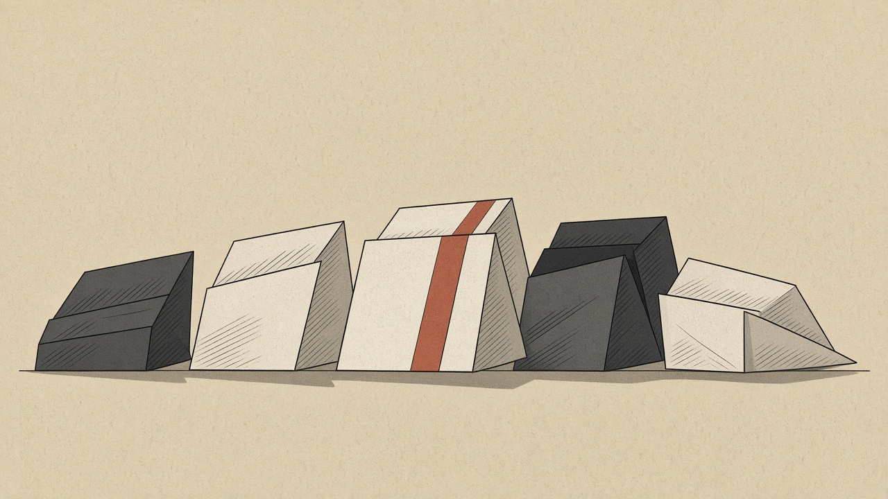 Row of newspaper blocks with one terracotta stripe