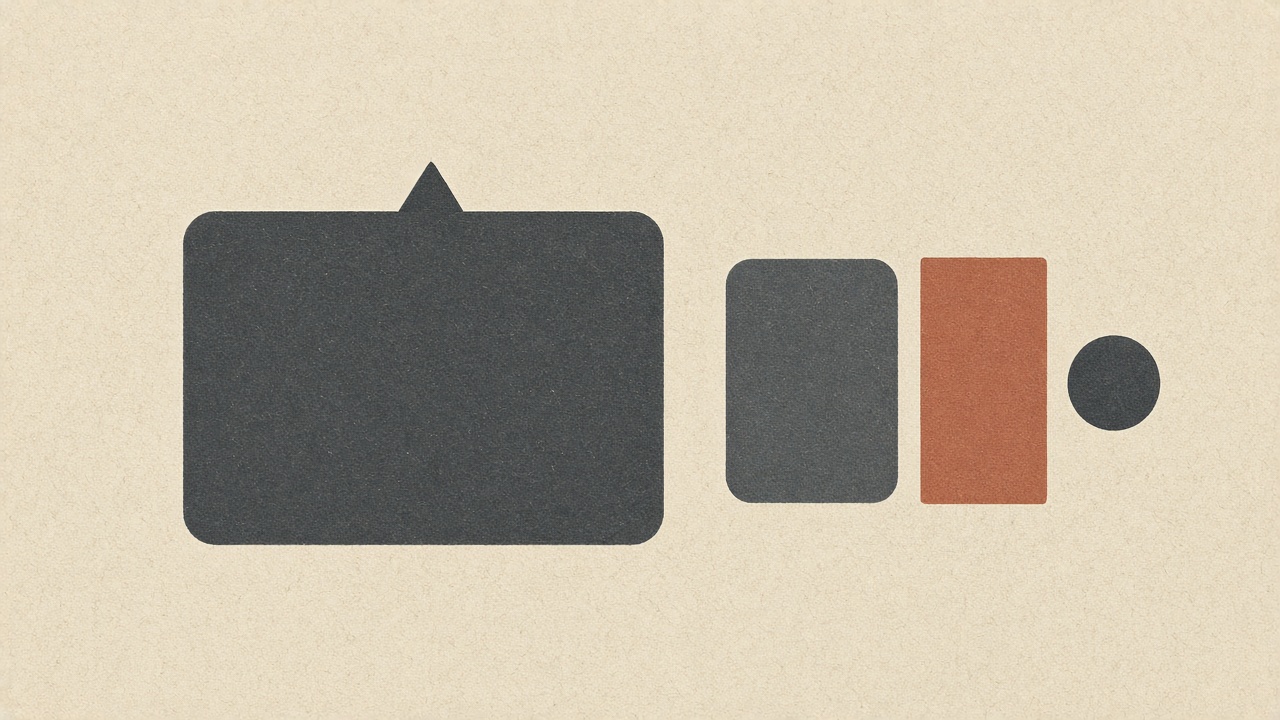 Geometric pinned frame beside a floating page with a terracotta bar