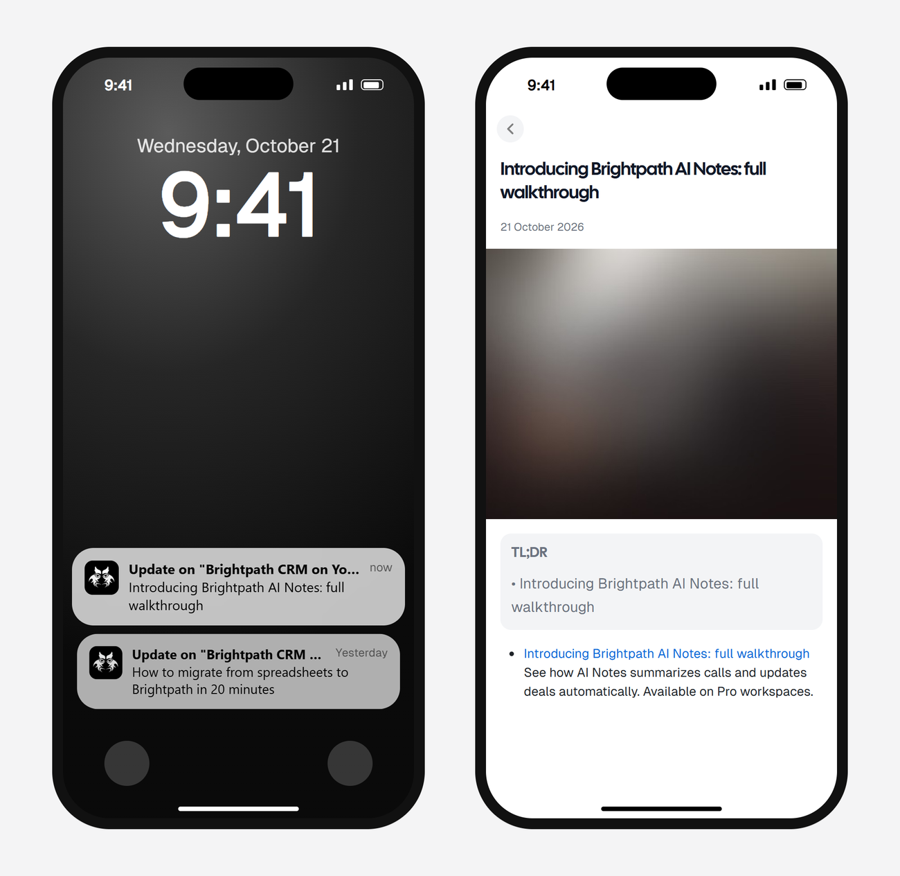 Example AyeWatch push notification and alert screen on a phone: a made-up competitor's feature launch video